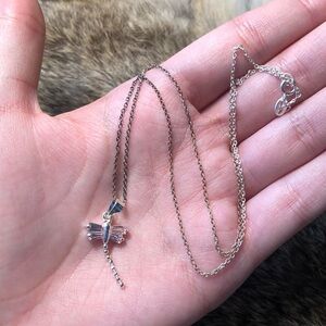Vintage sterling silver articulated cubic zirconium dragonfly pendant necklace